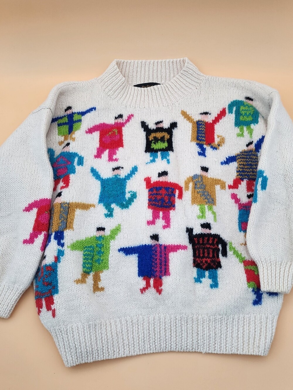 Vintage 90's Handknitted People Around the World Pattern Farfalla Sweater